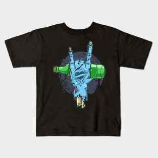 Tattooed Zombie Hand Holding Beer Kids T-Shirt